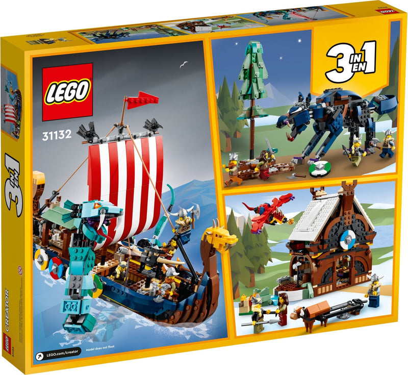LEGO Creator 31132 Viking Ship and the Midgard Serpent back box art