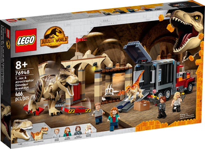 LEGO Jurassic World 76948 T. rex & Atrociraptor Dinosaur Breakout front box art