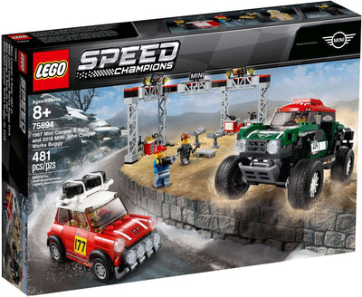 LEGO Speed Champions 75894 1967 Mini Cooper S Rally and 2018 MINI John Cooper Works Buggy front box art