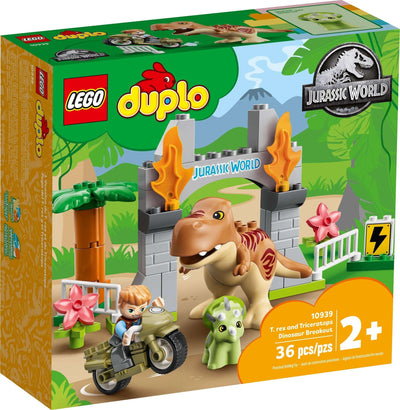 LEGO DUPLO 10939 T. rex and Triceratops Dinosaur Breakout front box art