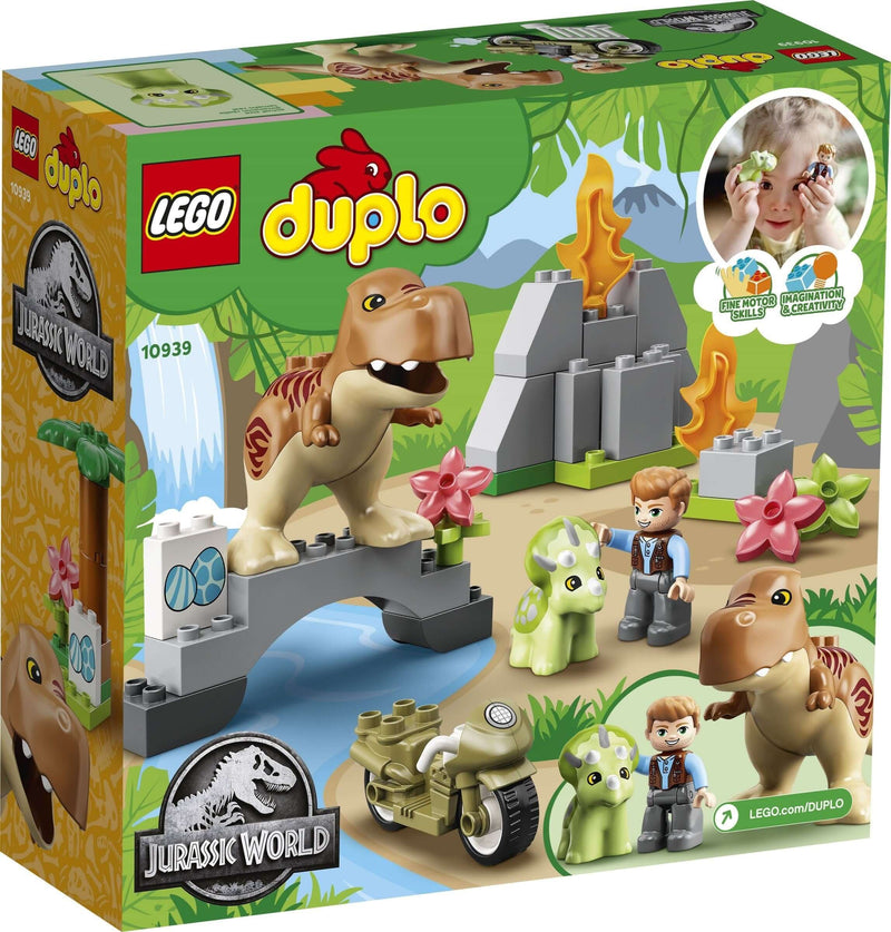 LEGO DUPLO 10939 T. rex and Triceratops Dinosaur Breakout back box art