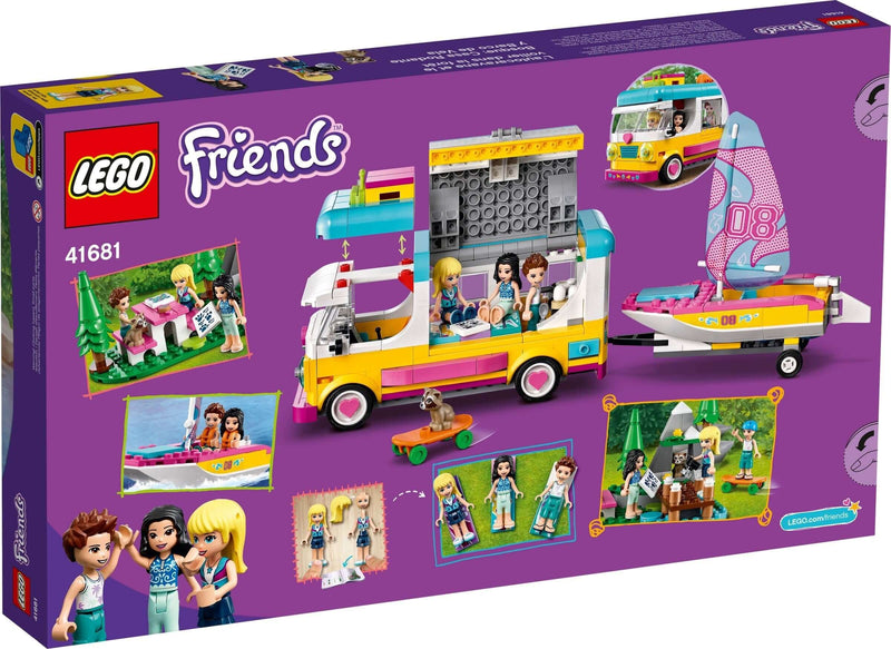 LEGO Friends 41681 Forest Camper Van and Sailboat back box art