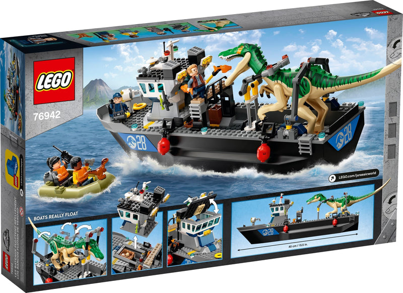 LEGO Jurassic World 76942 Baryonyx Dinosaur Boat Escape back box art